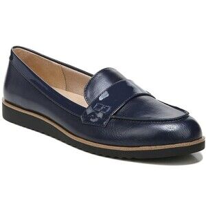 Life Stride Womens 7 W Navy Blue Faux Patent Leather Athena Slip On Flats NIBIE2